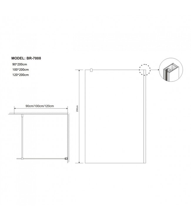 FABRIECIO Inloopdouche Verona 120x200cm Zwart Profiel Easy Clean 8mm Veiligheidsglas Nano-Coating