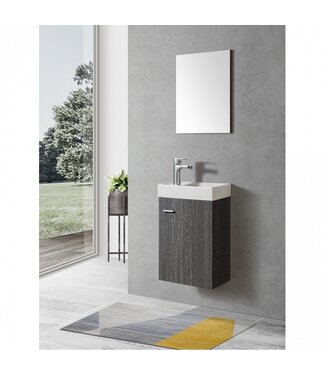 FABRIECIO Fonteinkast Compleet Set Dahlia Grijs incl Spiegel kraangat Links/Rehts 40x22x60cm
