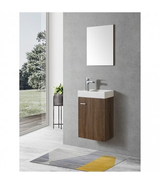 FABRIECIO Fonteinkast Compleet Set Dahlia Havanna Wood incl Spiegel kraangat Links/Rehts 40x22x60cm