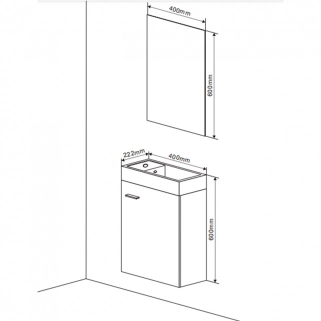 Fonteinkast Compleet Set Dahlia Stone incl Spiegel kraangat Links/Rehts 40x22x60cm