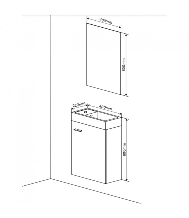 FABRIECIO Fonteinkast Compleet Set Dahlia Stone incl Spiegel kraangat Links/Rehts 40x22x60cm