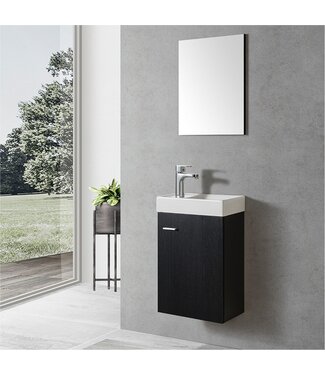 FABRIECIO Fonteinkast Compleet Set Dahlia Diamond Zwart incl Spiegel kraangat Links/Rehts 40x22x60cm