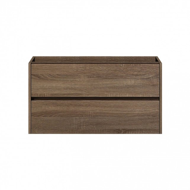 Badkamermeubel Onderkast Dahlia Havanna Wood 90x45x48cm Hangend Greeploos 2 Lades Softclose