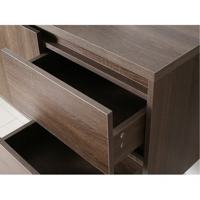 Badkamermeubel Onderkast Dahlia Havanna Wood 90x45x48cm Hangend Greeploos 2 Lades Softclose