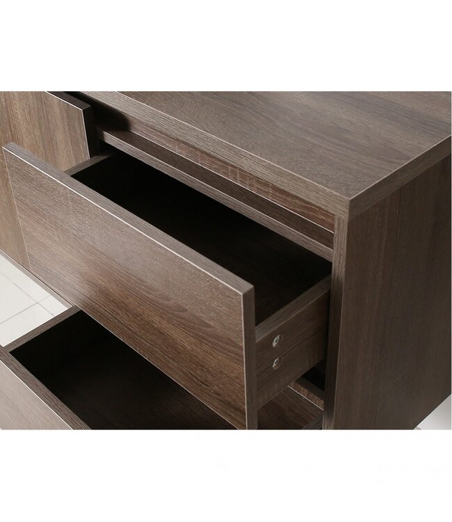 FABRIECIO Badkamermeubel Onderkast Dahlia Havanna Wood 90x45x48cm Hangend Greeploos 2 Lades Softclose