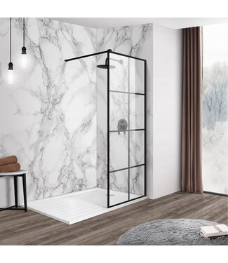 FABRIECIO Inloopdouche Florence 60x200cm Zwart Mat Raster Easy Clean 8mm veiligheidsglas Aluminuim profiel Nano-Coating
