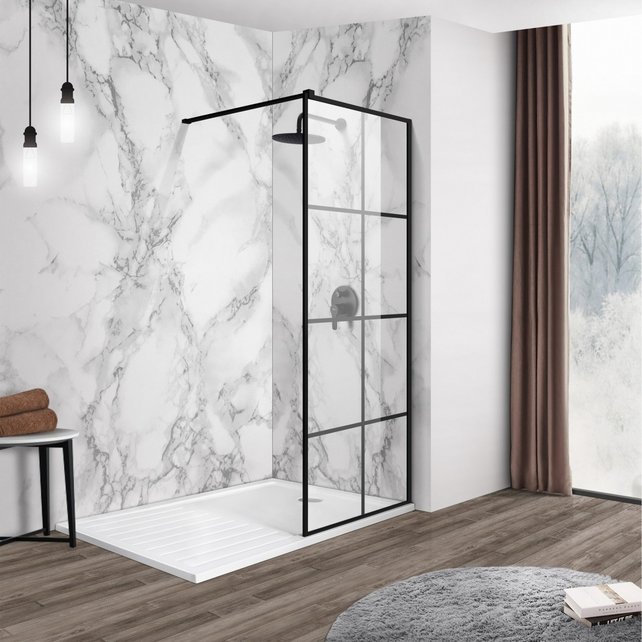 Inloopdouche Florence 70x200cm Zwart Mat Raster Easy Clean 8mm veiligheidsglas Aluminuim profiel Nano-Coating Inloopdouche Florence 70x200cm Zwart Mat Raster Easy Clean 8mm veiligheidsglas Aluminuim profiel Nano-Coating