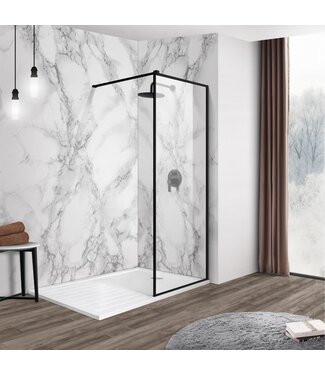 FABRIECIO Inloopdouche Modena 100x200cm Mat Zwart Profiel Rondom Antikalk Helderglas 8mm Veiligheidsglas Easy Clean