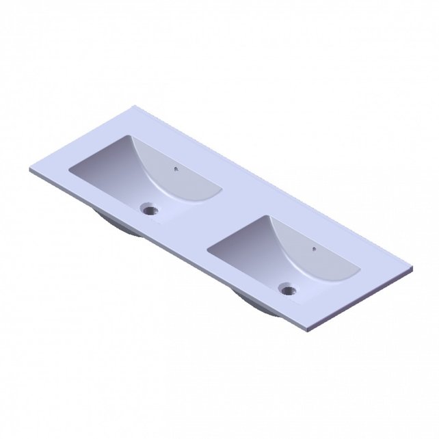 Wastafel Parijs 120x46x3cm Mat Wit zonder Kraangat Keramiek Dubbele Wastafel