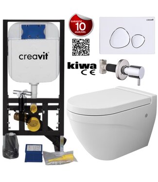 CREAVIT Hangtoilet Set met Bidet Compleet Wandcloset Bocchi Taormina Wit incl Toiletbril