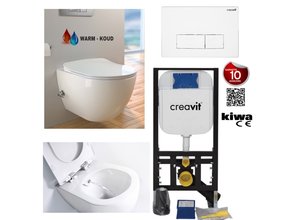 Compleet Hangtoilet Set met geïntegreerd bidetkraan Warm en koud Wandcloset + Inbouwreservoir + drukplaat