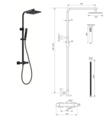 Opbouw Regendouche set  Donna Optima Zwart Mat Vierkant 22cm hoofddouche incl. Handdouche