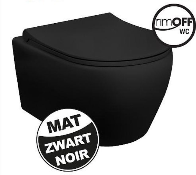 Creavit Aloni Randloos Hangtoilet Mat Zwart 51x35x34 cm incl. toiletbril Softclose