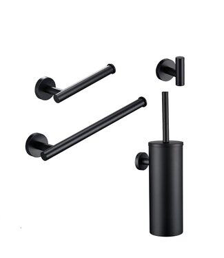Toilet Accessoires Set Rondo Lux Mat Zwart Luxe Borstel Set luxe Toiletrolhouder Handdoekhaak en Dubbele Reserverolhouder