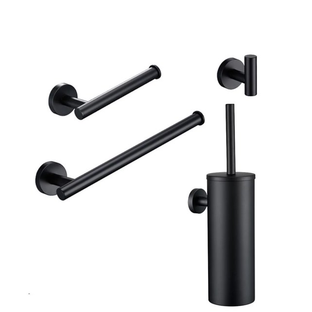 Toilet Accessoires Set Rondo Lux Mat Zwart Luxe Borstel Set luxe Toiletrolhouder Handdoekhaak en Dubbele Reserverolhouder Toilet Accessoires Set Rondo Lux Mat Zwart Luxe Borstel Set luxe Toiletrolhouder Handdoekhaak en Dubbele Reserverolhouder