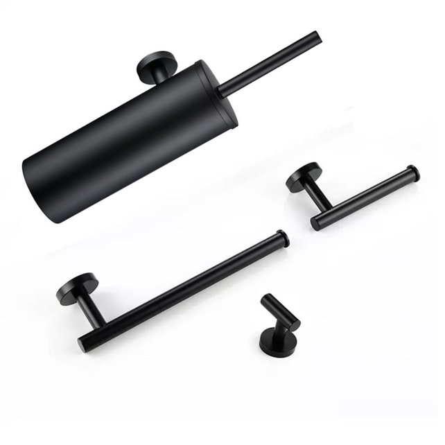 Toilet Accessoires Set Rondo Lux Mat Zwart Luxe Borstel Set luxe Toiletrolhouder Handdoekhaak en Dubbele Reserverolhouder Toilet Accessoires Set Rondo Lux Mat Zwart Luxe Borstel Set luxe Toiletrolhouder Handdoekhaak en Dubbele Reserverolhouder