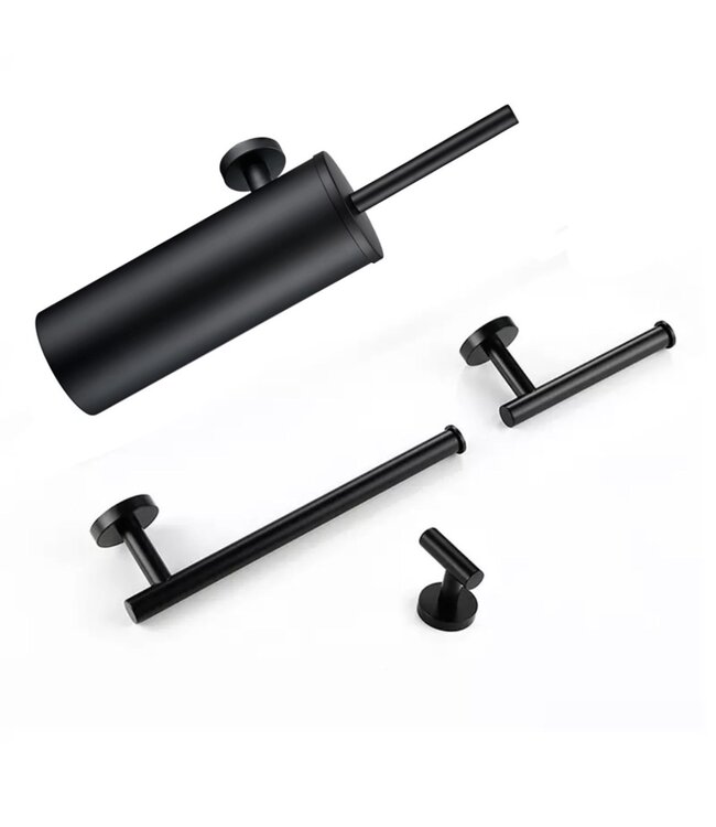 Toilet Accessoires Set Rondo Lux Mat Zwart Luxe Borstel Set luxe Toiletrolhouder Handdoekhaak en Dubbele Reserverolhouder
