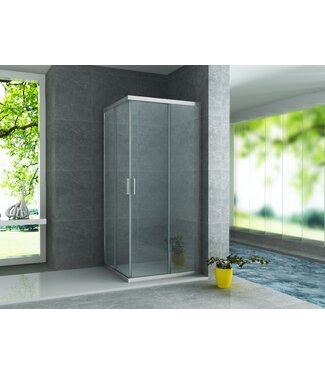 CREAVIT Aloni Douchecabine Venetië Nano Vierkant 90x90cm Chroom Schuifdeur 195cm Hoekinstap veiligheidsglas 6mm anti-kalk