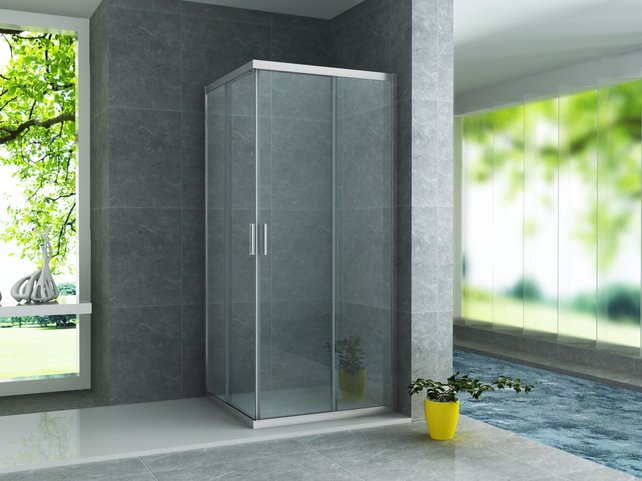 Aloni Douchecabine Venetië Nano Vierkant 90x90cm Chroom Schuifdeur 195cm Hoekinstap veiligheidsglas 6mm anti-kalk
