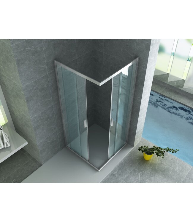 Aloni Douchecabine Venetië Nano Vierkant 80x80cm Chroom Schuifdeur 195cm Hoekinstap veiligheidsglas 6mm anti-kalk