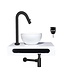 Mini Toilet Fonteinset Parro Zwart Solid Surface Handdoekhouder waskom luxe koud water Kraan Cinci Pushup en Sifon Zwart 40x22x8cm