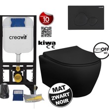Creavit Hangtoilet Set Aloni Zwart Mat Randloos incl. Softclose Toiletbril