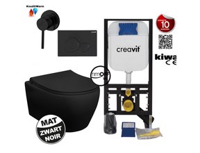 Creavit hangtoilet set aloni zwart mat randloos met bidetsproeier incl softclose toiletbril en omstelkraan