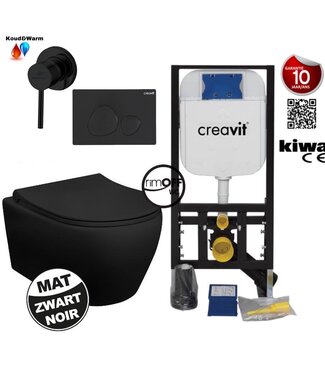 CREAVIT Creavit hangtoilet set aloni zwart mat randloos met bidetsproeier incl softclose toiletbril en omstelkraan