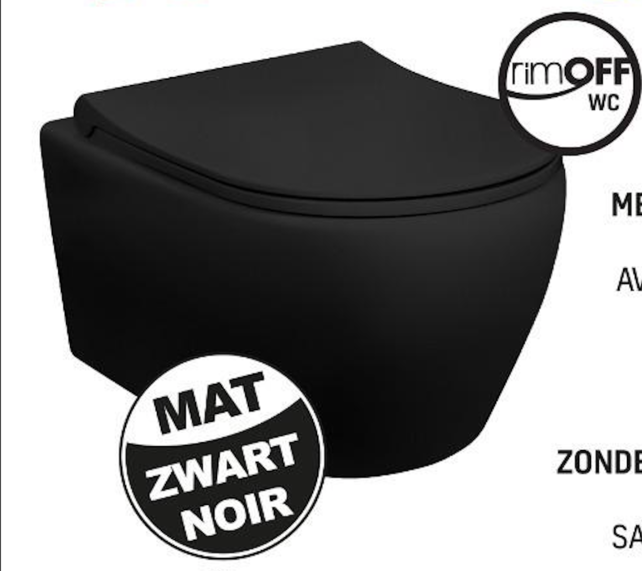 Creavit hangtoilet set aloni zwart mat randloos met bidetsproeier incl softclose toiletbril en omstelkraan