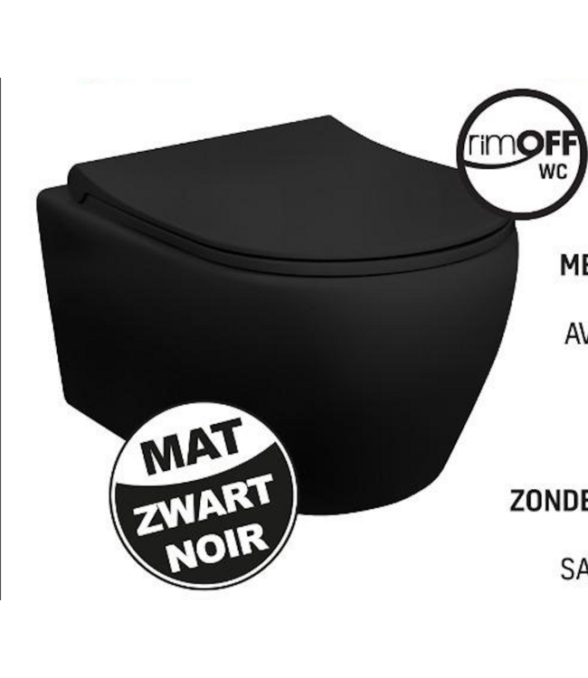 Creavit hangtoilet set aloni zwart mat randloos met bidetsproeier incl softclose toiletbril en omstelkraan