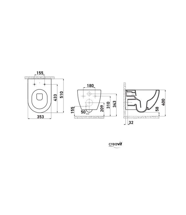 Creavit hangtoilet set aloni zwart mat randloos met bidetsproeier incl softclose toiletbril en omstelkraan