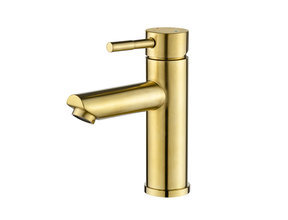Wastafelkraan Eva Opbouw Laag Rond Geborsteld Goud 1 Greeps