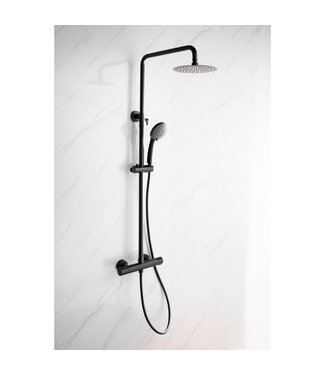 SANI-SUPPLY Opbouw Regendouche set Leva Mat Zwart 30 cm Hoofddouche Thermostaatkraan incl. Handdouche
