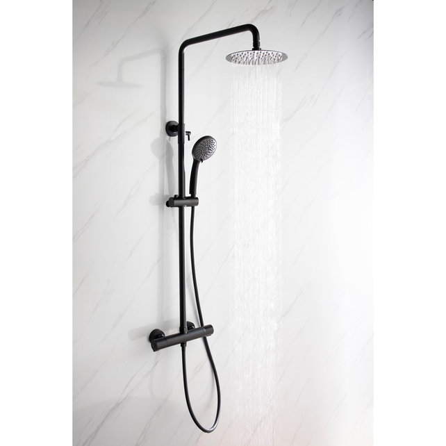 Opbouw Regendouche set Leva Mat Zwart 30 cm Hoofddouche Thermostaatkraan incl. Handdouche