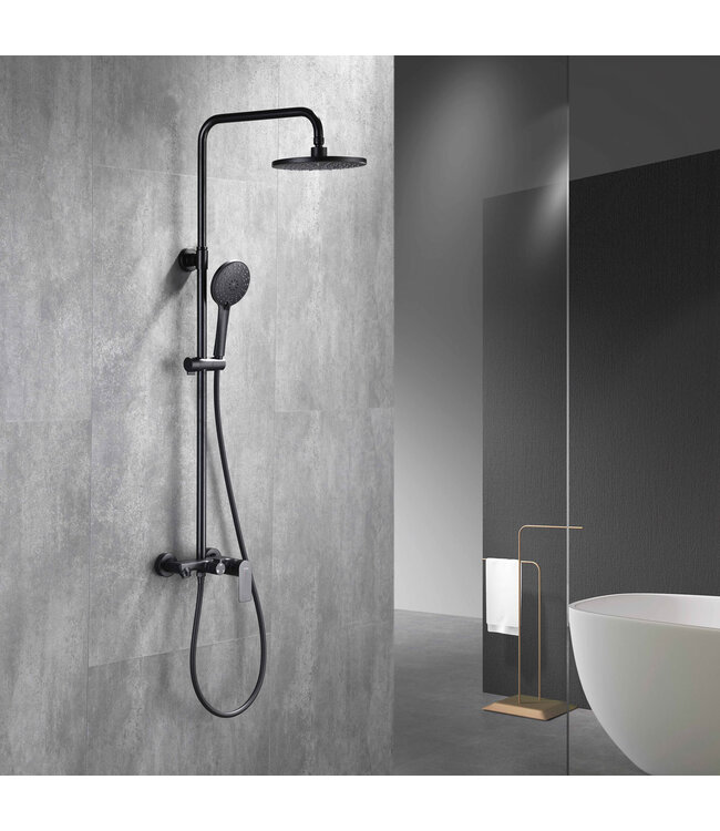 Opbouw Regendouche set Lima Mat Zwart 20 cm Hoofddouche Thermostaatkraan incl. Handdouche