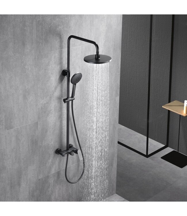 Opbouw Regendouche set Lima Mat Zwart 20 cm Hoofddouche Thermostaatkraan incl. Handdouche