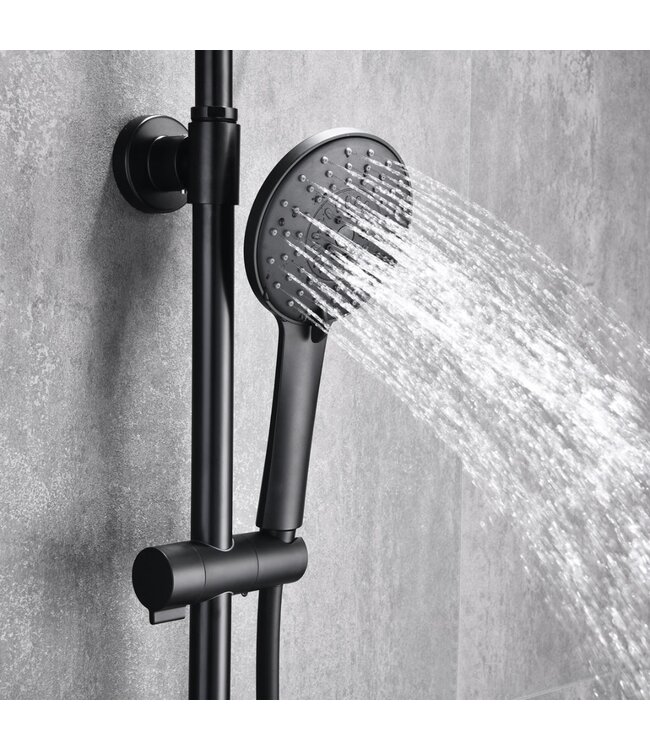 Opbouw Regendouche set Lima Mat Zwart 20 cm Hoofddouche Thermostaatkraan incl. Handdouche