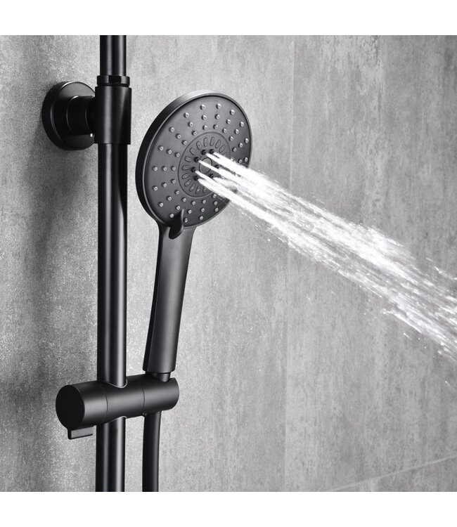Opbouw Regendouche set Lima Mat Zwart 20 cm Hoofddouche Thermostaatkraan incl. Handdouche