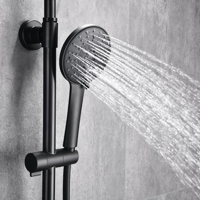 Opbouw Regendouche set Lima Mat Zwart 20 cm Hoofddouche Thermostaatkraan incl. Handdouche Opbouw Regendouche set Lima Mat Zwart 20 cm Hoofddouche Thermostaatkraan incl. Handdouche