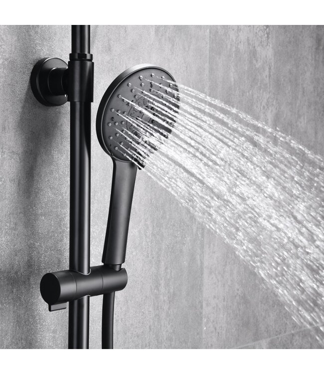 Opbouw Regendouche set Lima Mat Zwart 20 cm Hoofddouche Thermostaatkraan incl. Handdouche