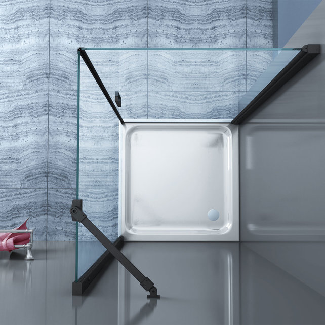 Douchecabine 80x80 - Azura Glazen Douchecabine - Draaideur 8mm Glas Vierkant - Profiel Mat Zwart