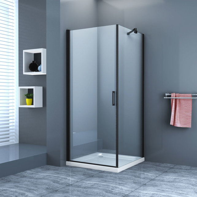 Douchecabine 90x90 - Azura Glazen Douchecabine - Draaideur 8mm Glas Vierkant - Profiel Mat Zwart