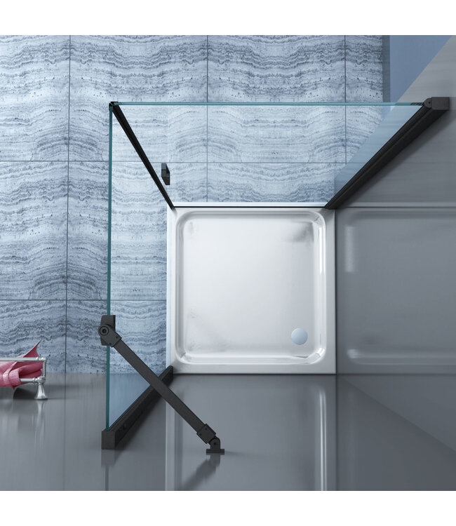Douchecabine 90x90 - Azura Glazen Douchecabine - Draaideur 8mm Glas Vierkant - Profiel Mat Zwart