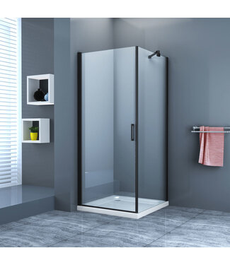 Douchecabine 100x100 - Azura Glazen Douchecabine - Draaideur 8mm Glas Vierkant - Profiel Mat Zwart