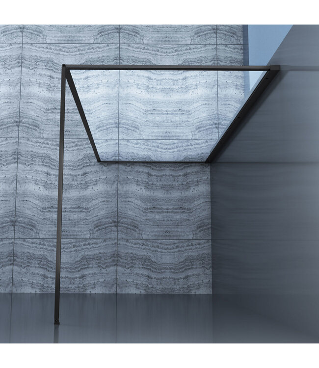 Inloopdouche Bailey 90x200cm Antikalk Helder Glas Mat Zwart 8mm Veiligheidsglas Easy Clean