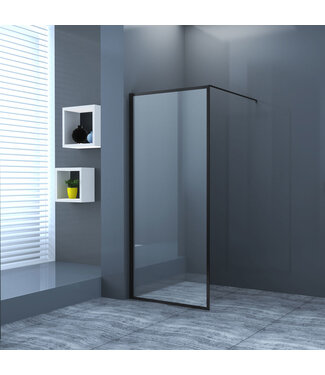 Inloopdouche Bailey 100x200cm Antikalk Helder Glas Mat Zwart 8mm Veiligheidsglas Easy Clean