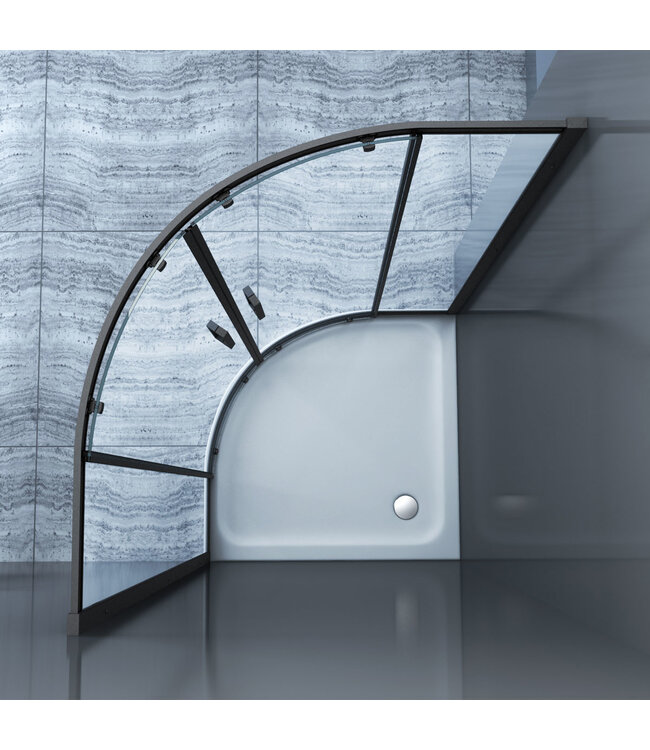 Douchecabine James Nano Kwartrond Hoekinstap Schuifdeur 90x90x200cm Helder Glas Mat Zwart Profiel 6mm Veiligheidsglas