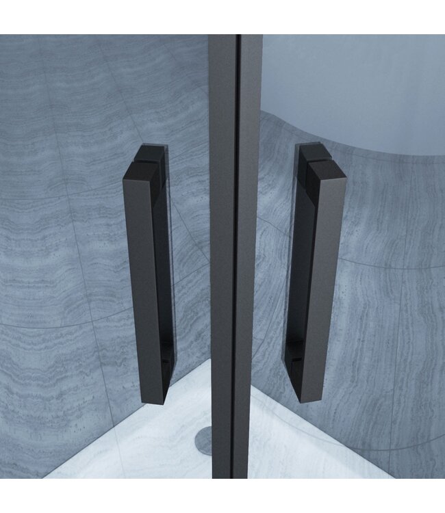 Douchecabine James Nano Kwartrond Hoekinstap Schuifdeur 90x90x200cm Helder Glas Mat Zwart Profiel 6mm Veiligheidsglas
