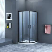 Douchecabine James Nano Kwartrond Hoekinstap Schuifdeur 100x100x200cm Helder Glas Mat Zwart Profiel 6mm Veiligheidsglas