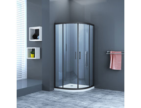 Douchecabine James Nano Kwartrond Hoekinstap Schuifdeur 100x100x200cm Helder Glas Mat Zwart Profiel 6mm Veiligheidsglas